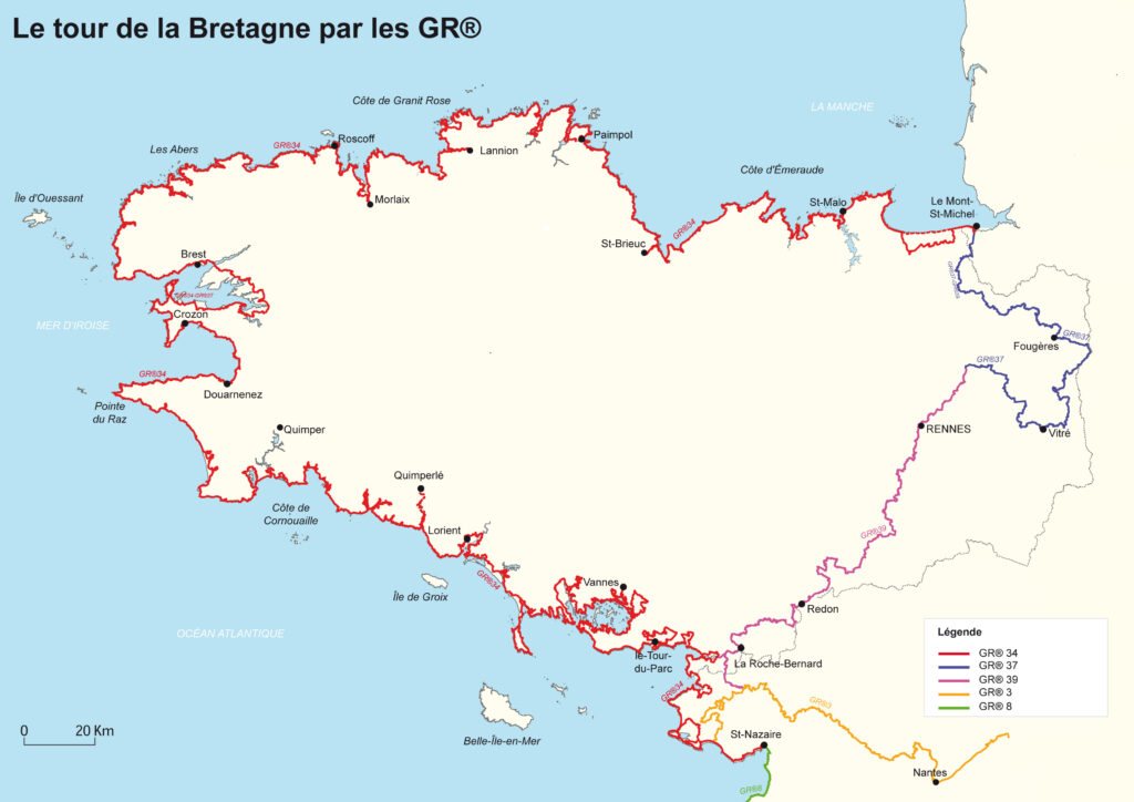 carte le tour de la bretagne par les GR_Version 2025